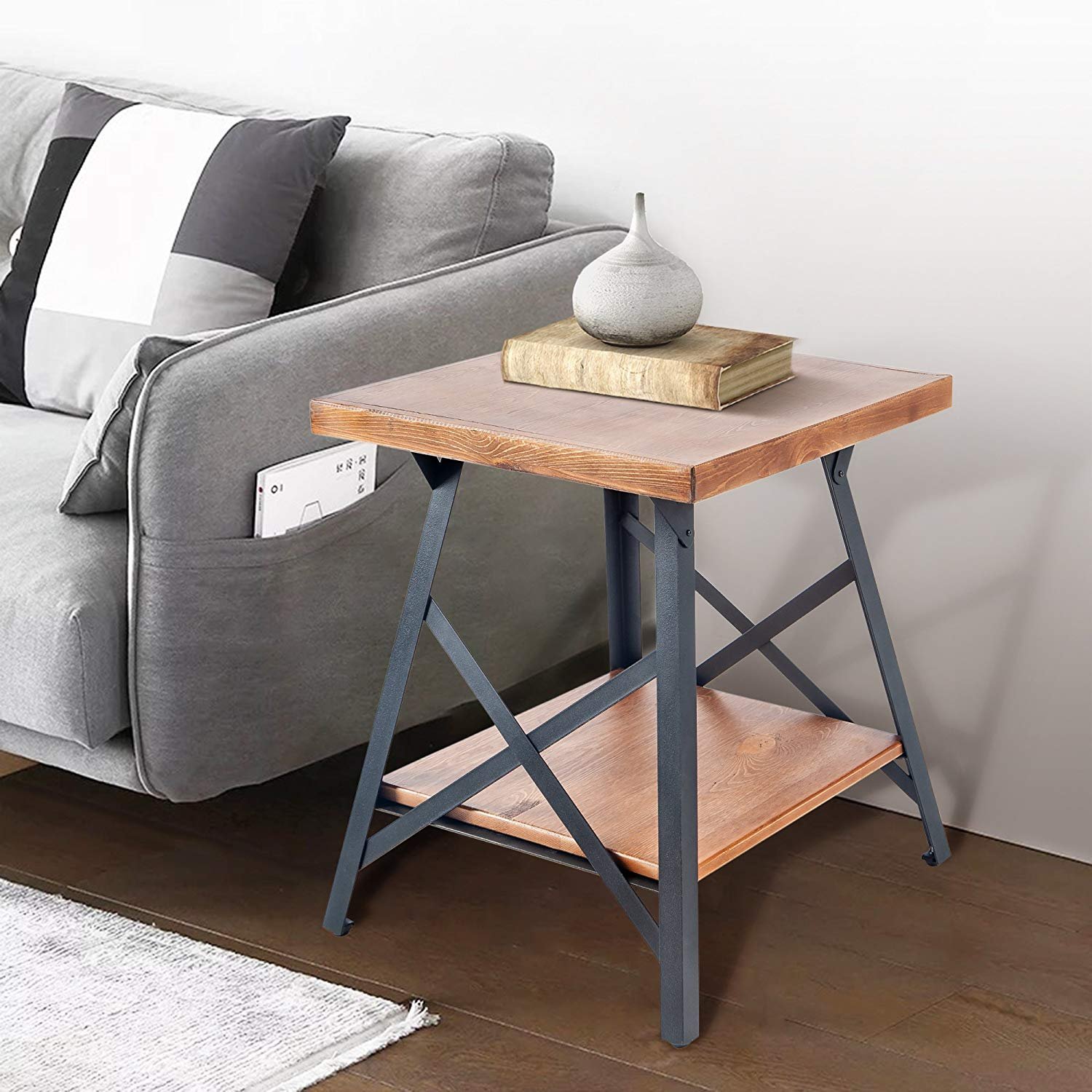 Solid Wood End Table with Metal Legs - Image 2